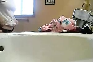 Homemade solo with my busty ex GF dressing up in the washroom