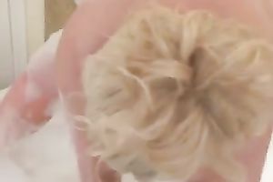 My juggy golden-haired paramour plays with her massive milk shakes in the washroom