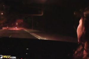 Slutty college girlfriend gives head to her boyfriend in the car