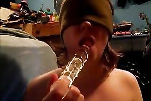 Amazing movie with blindfolded me engulfing a glass sex tool