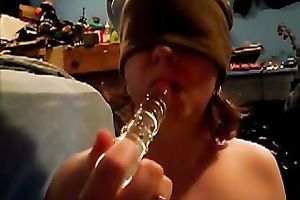 Amazing movie with blindfolded me engulfing a glass sex tool
