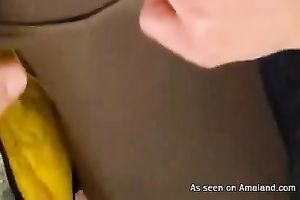 Slutty amateur honey in glasses gives oral job outdoors
