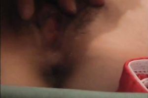 Asian hussy gives head to a chap and lets him play with her shaggy pussy