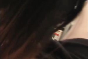 Asian hussy gives head to a chap and lets him play with her shaggy pussy