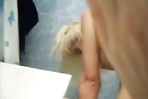 Skinny blond legal age teenager German white bitch playing with my large white ramrod