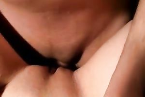 Stuffing a large sex toy in the wet crack of my older white wife