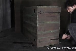 Cute brunette hair honey living in a cage craves to receive out of the box this babe lives in