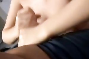 Pigtailed brunette Marina shows her wonderful tugjob skills