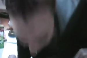 Brunette bitch reaches for my pecker and sucks it greedily