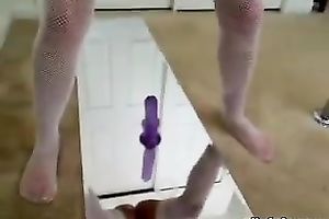 Awesome long-haired hotwife plays with a dildo in the washroom