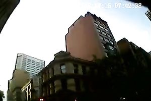 I followed one hot brunette hair white lady and filmed her nice-looking legs