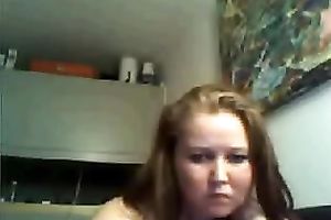 Chubby dilettante chick shows her large boobies for the cam