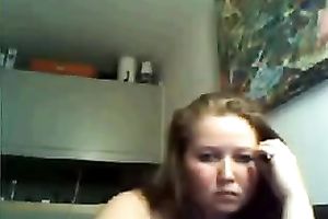 Chubby dilettante chick shows her large boobies for the cam