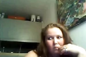Chubby dilettante chick shows her large boobies for the cam