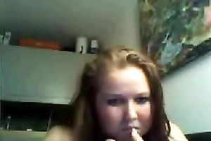 Chubby dilettante chick shows her large boobies for the cam