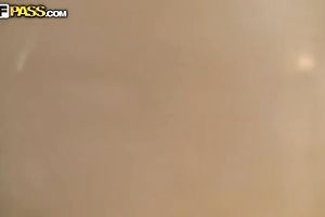 Long-haired beauty wearing stockins shows her body in solo scene