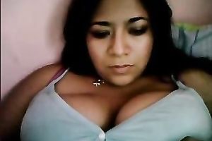 Sexy Latina temptress showed me her large pillowy pointer sisters on web camera