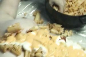 Food fetish homemade solo with a woman putting pasta on her body