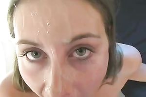 Charming coed gives head to me and receives her face overspread with spunk