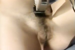 Skanky golden-haired wench receives her curly bawdy cleft bald in perverted porn episode