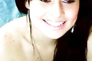 Hot brunette hair dilettante legal age teenager with hot makeup on web camera
