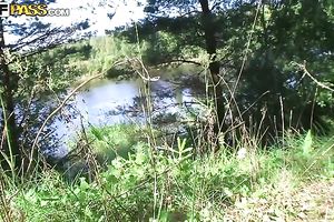 Horny amateur wife sucks a cock in the garden and acquires her love tunnel slammed