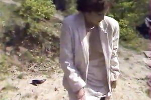 Threesome in the woods with sexual brown haired hooker