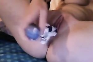 My lustful paramour bonks her vagina with a toy in homemade solo movie scene