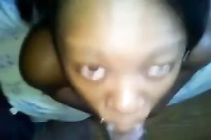 My excited swarthy girlfriend sucks my rigid jock dry