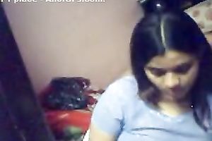 Webcam solo act with Indian legal age teenager fingering her bawdy cleft