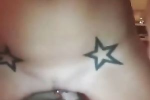 Classy hottie with tattoos disrobes for me and copulates me on top