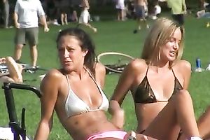 Pretty angels weaing bikinis acquire caught on a voyeur's web camera