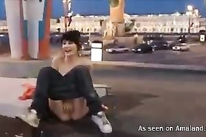 This concupiscent honey is an exhibitionist and that babe is getting freaky in public