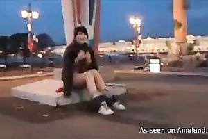 This concupiscent honey is an exhibitionist and that babe is getting freaky in public