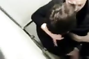 Spied on a slutty pair in the public WC fucking