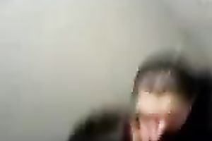 Spied on a slutty pair in the public WC fucking