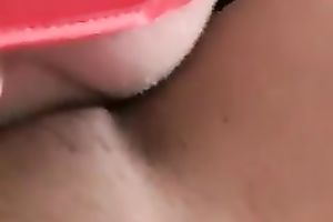 Blindfolded spouse is munching my bald cum-hole on POV clip