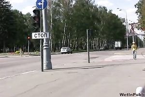 Sexy Russian sweetie pees a gallon of urinate in her panties