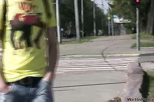Sexy Russian sweetie pees a gallon of urinate in her panties