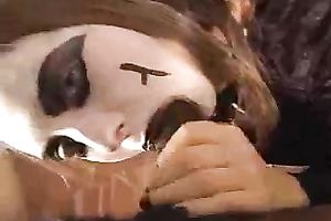 Filthy Caucasian goth sucks my large dark cock until I cum on her scones