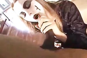 Filthy Caucasian goth sucks my large dark cock until I cum on her scones