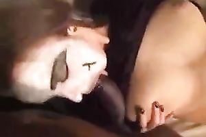 Filthy Caucasian goth sucks my large dark cock until I cum on her scones