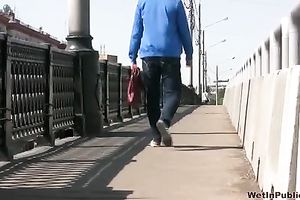 Outdoor public pissing scene with perverted blond Irina