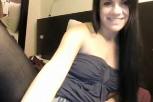 Webcam solo episode with an non-professional brunette hair legal age teenager fingering her snatch