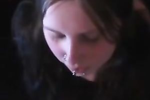 Chubby pierced hussy engulfing my penis in POV sex tape