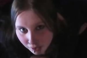 Chubby pierced hussy engulfing my penis in POV sex tape