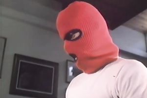 Petite brunette hair acquires drilled my masked chaps in retro movie scene