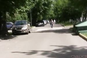 Beautiful dilettante redhead dirty slut wife pisses in her panties