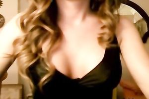 Webcam solo with a curly-haired beauty showing her precious natural pointer sisters