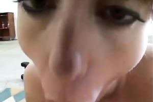 Dumpy black haired whore presents hard unfathomable mouth to her stud